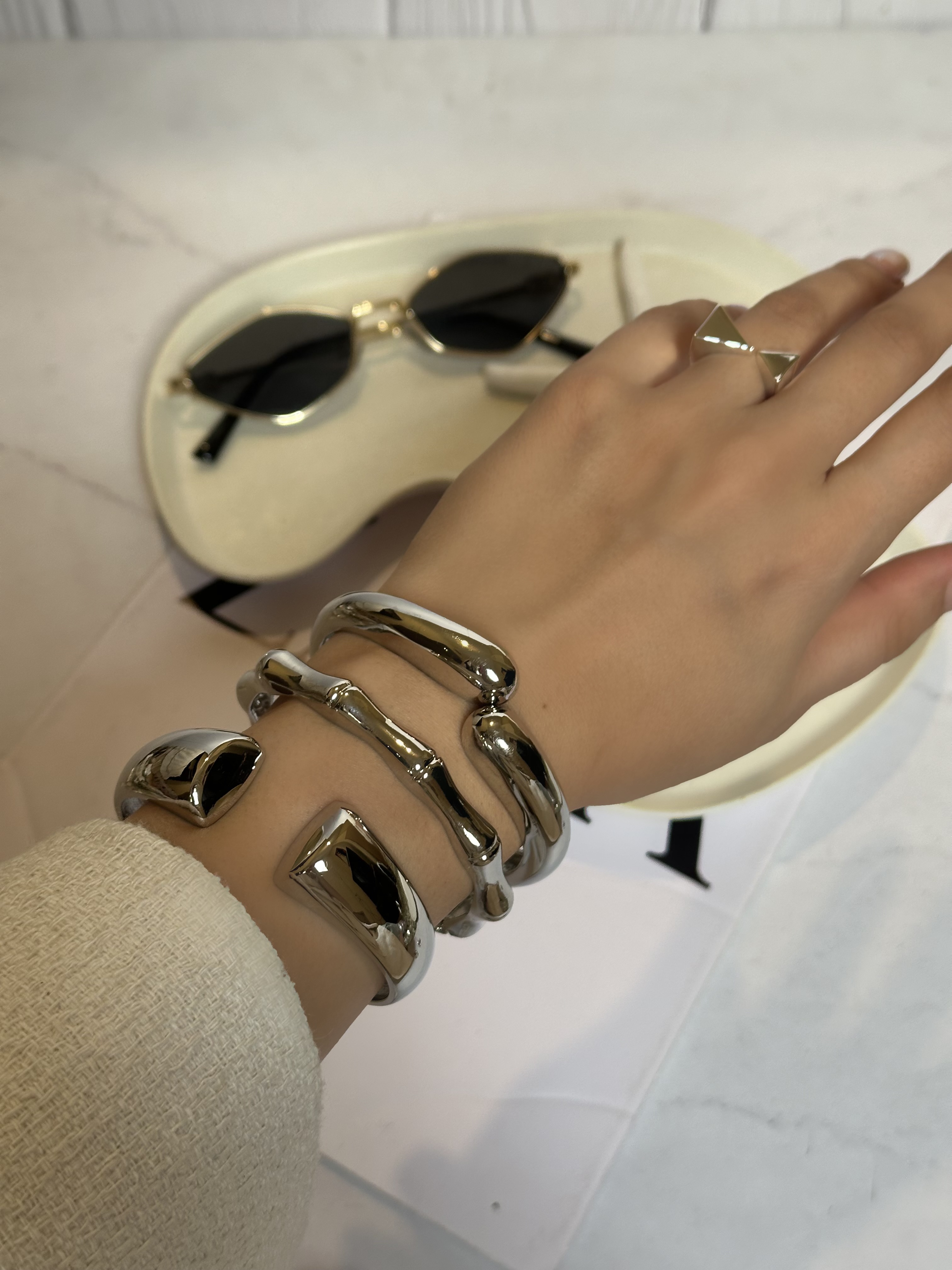 بنگل زنانه سیلور پهن و باریک