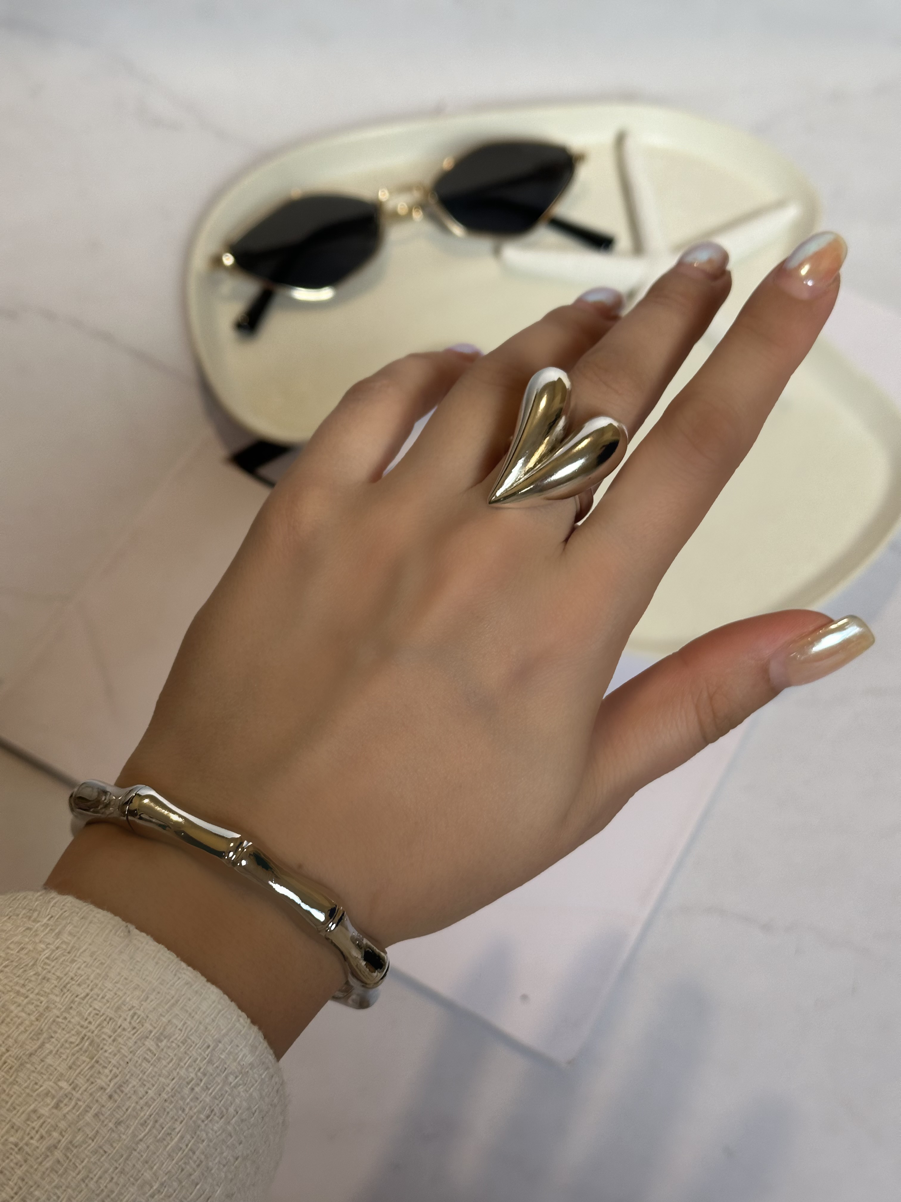 بنگل زنانه سیلور باریک و مینیمال