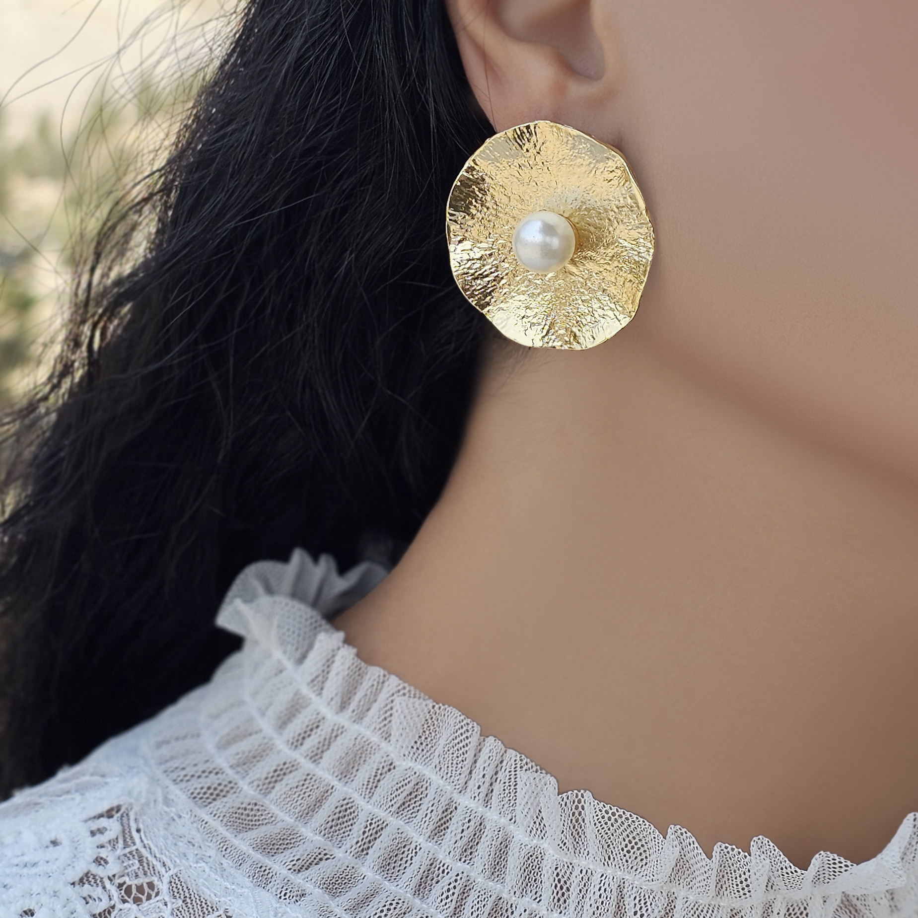 گوشواذه زنانه ورشو طلایی دایره و مروارید