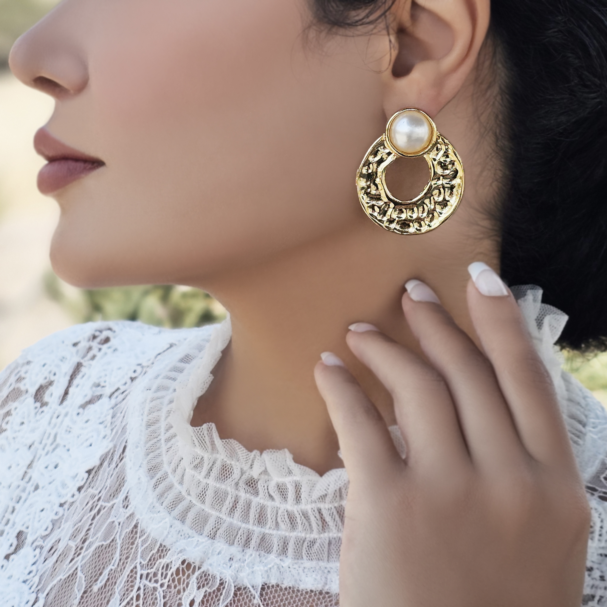 گوشواره طلایی حلقه و مروارید