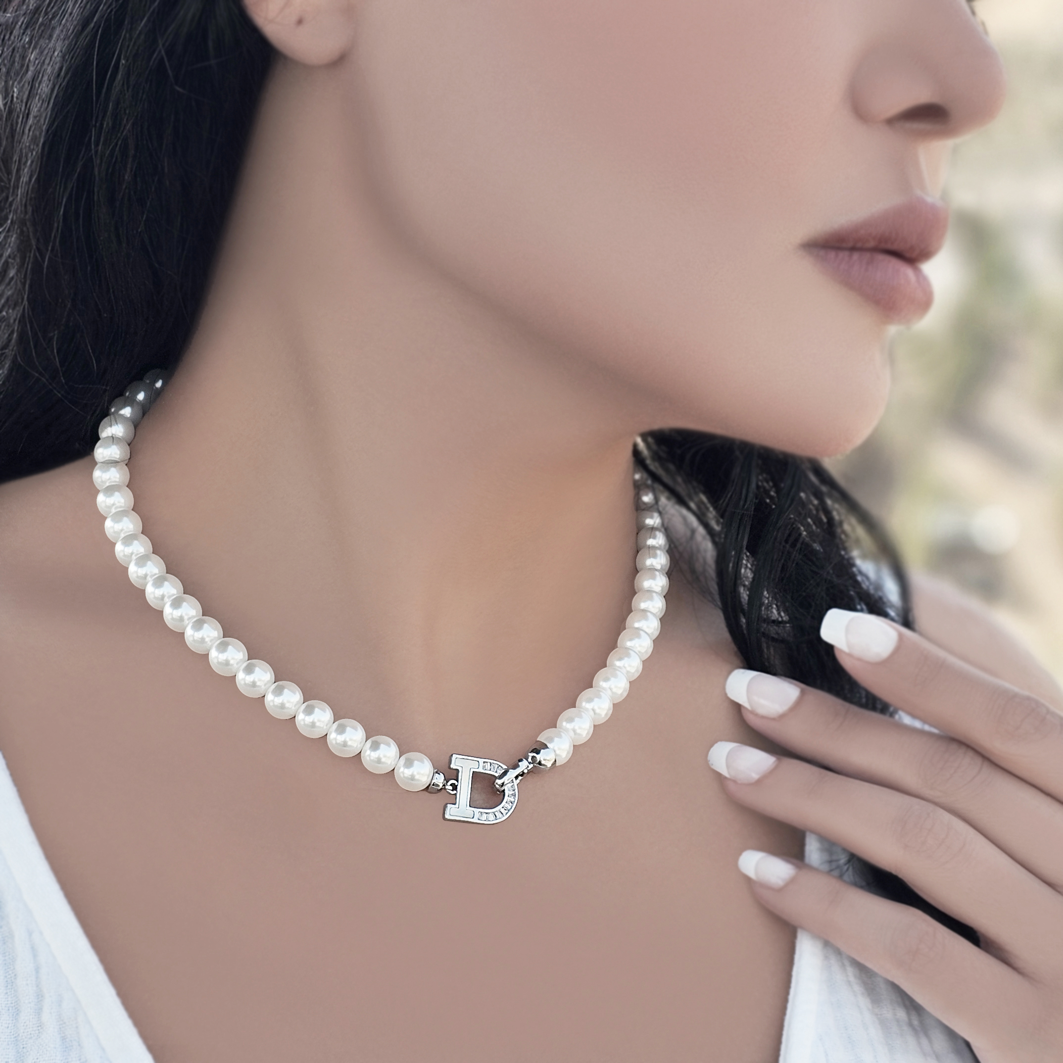 گردنبند زنانه مرواریدی قفل دیور نقره ای