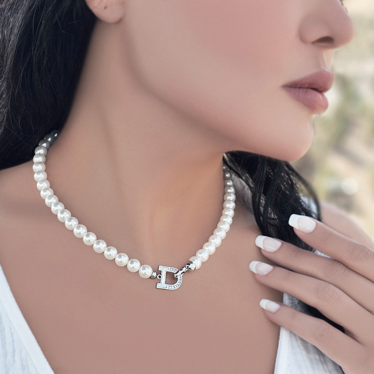 گردنبند زنانه مرواریدی قفل دیور نقره ای