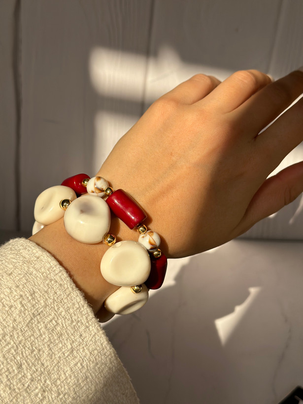 دستبند کشی سنگی قرمز وسفید