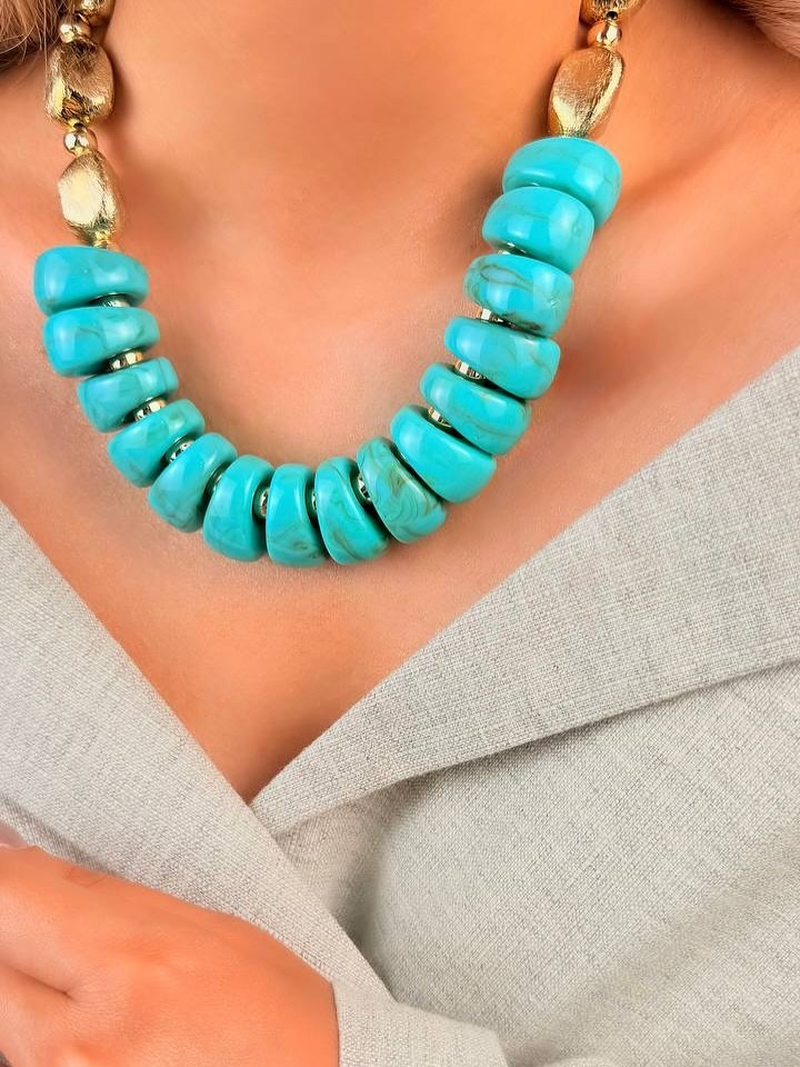 گردنبند فشن آبی فیروزه ای