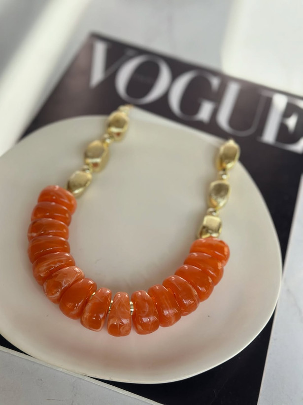 گردنبند زنانه سنگ نارنجی