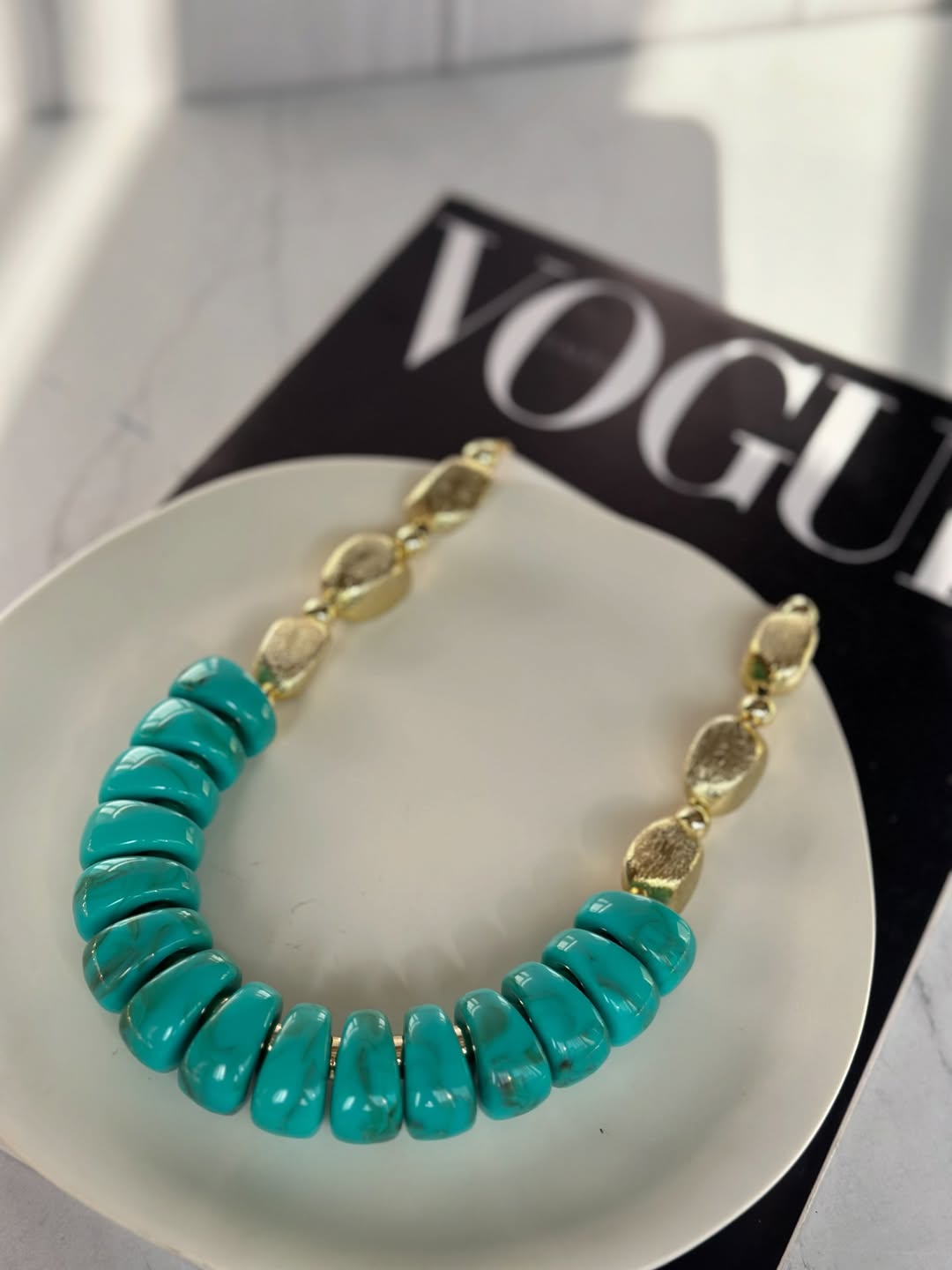 گردنبند زنانه سنگ ابی فیروزه ای