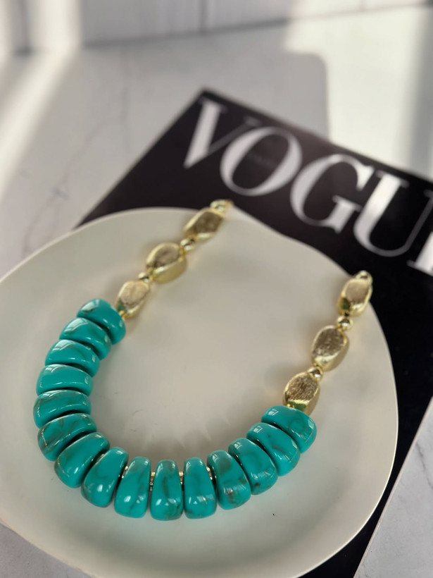 گردنبند زنانه سنگ ابی فیروزه ای