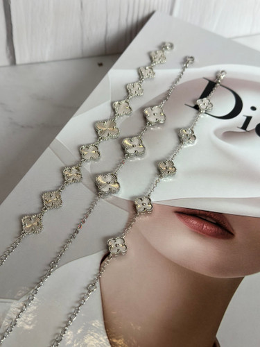 دستبند زنانه ونکلیف نقره ای تراش دو رو