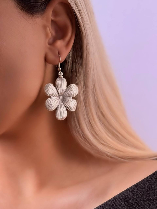 گوشواره زنانه ورشو نقره ای گل