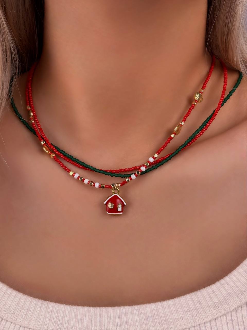 گردنبند دخترانه قرمز کریسمسی