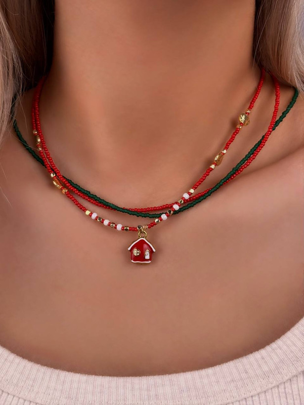 گردنبند دخترانه قرمز کریسمسی