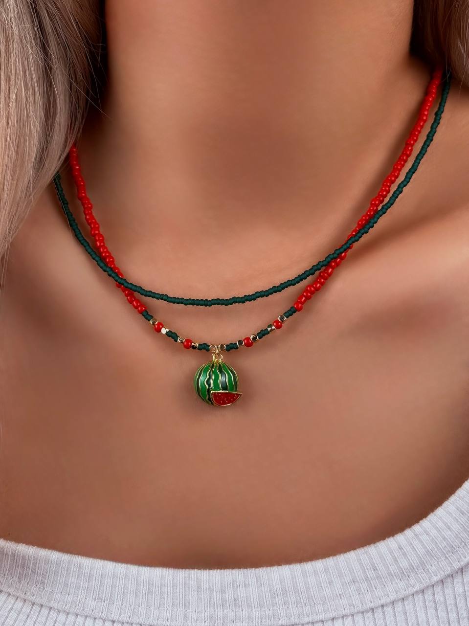 گردنبند یلدایی قرمز و سبز هندوانه ی