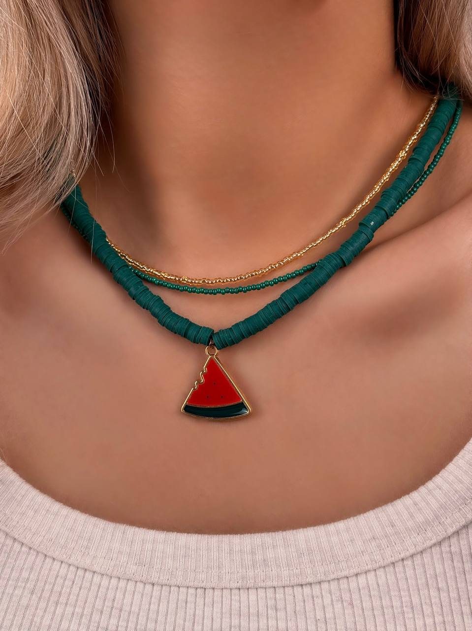 گردنبند دخترانه یلدایی سبز اویز هندوانه