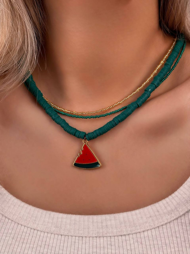 گردنبند دخترانه یلدایی سبز اویز هندوانه