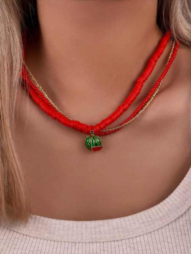 گردنبند دخترانه یلدایی قرمز و اویز هندوانه